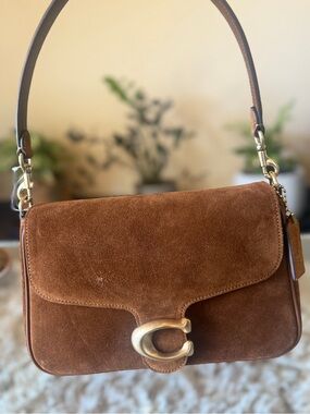 Coach Suede Shoulder Bag in Rich Brown with Gold 'C' Hardware